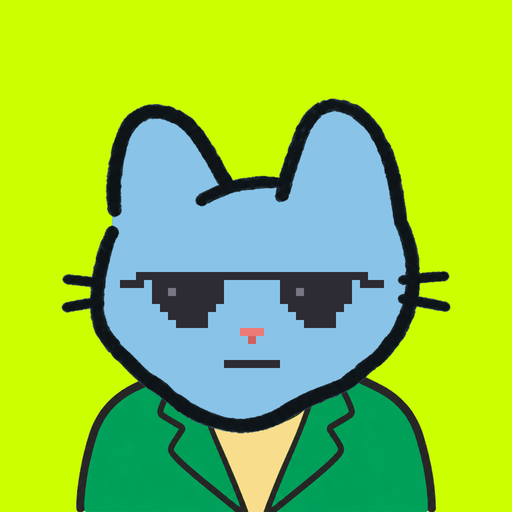 Employee #0010 — a sky cat in a green suit, on volt