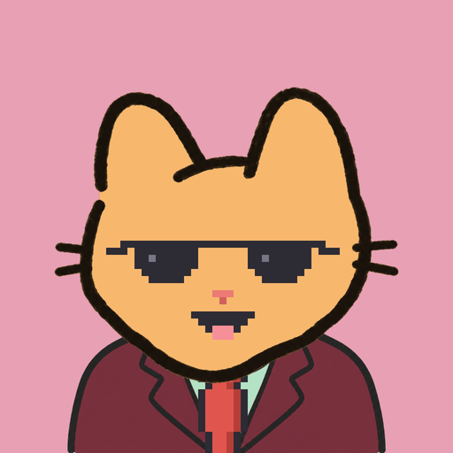 Employee #0012 — a tabby cat in a burgundy suit, on rose