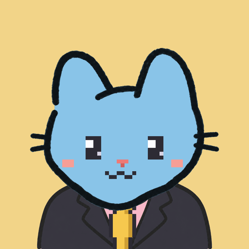 Employee #0093 — a sky cat in a black suit and a gold tie, on butter